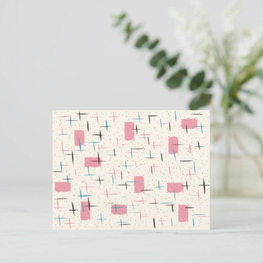 Retro Atomic Pink Pattern Briefkaart (Staand voorkant)
