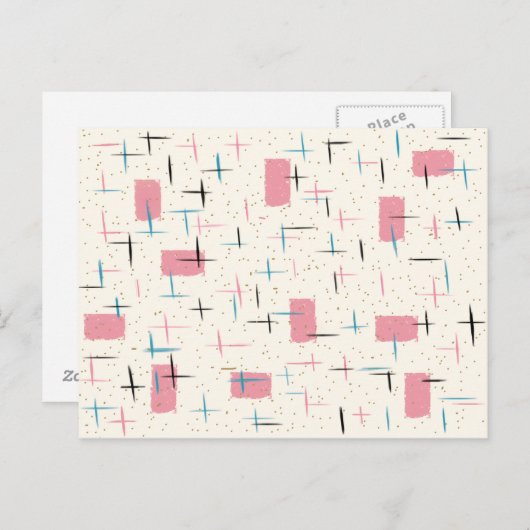 Retro Atomic Pink Pattern Briefkaart (Voorkant / Achterkant)