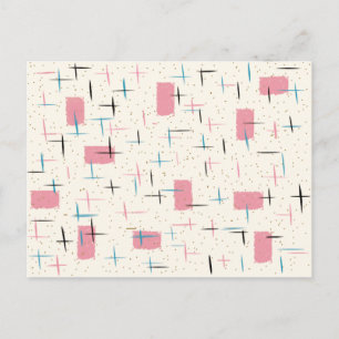 Retro Atomic Pink Pattern Briefkaart