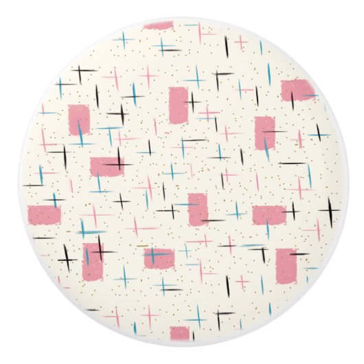 Retro Atomic Pink Pattern Ceramic Pull Keramische Knop (Voorkant)