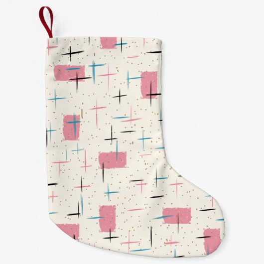Retro Atomic Pink Pattern kerstaking Kleine Kerstsok (Voorkant)