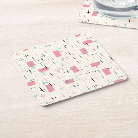 Retro Atomic Pink Pattern Paper Onderzetter (Schuin)