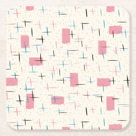 Retro Atomic Pink Pattern Paper Onderzetter (Voorkant)