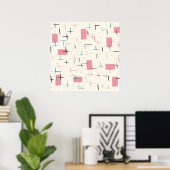 Retro Atomic Pink Pattern Poster (Thuiskantoor)