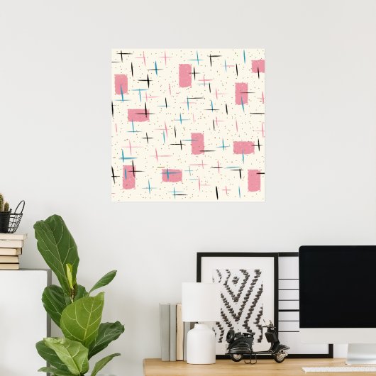 Retro Atomic Pink Pattern Poster (Thuiskantoor)