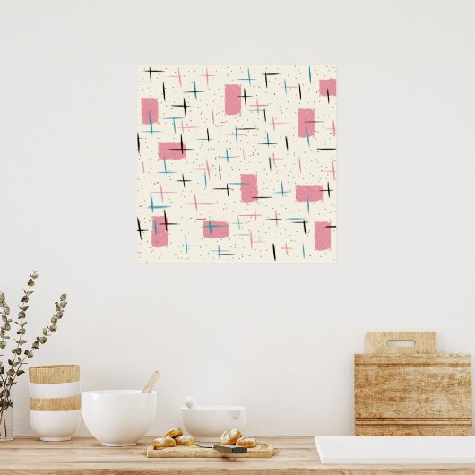 Retro Atomic Pink Pattern Poster (Keuken)
