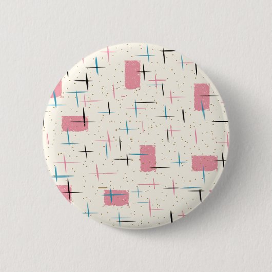 Retro Atomic Pink Pattern Round Button (Voorkant)