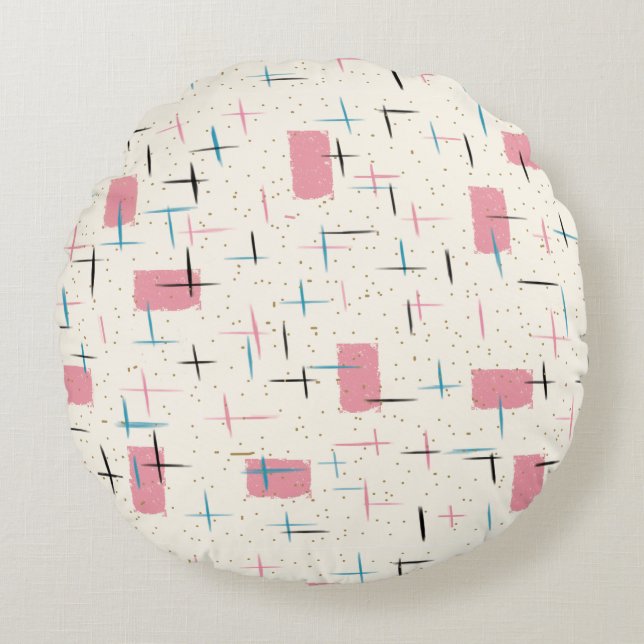 Retro Atomic Pink Pattern Round Pillow Rond Kussen (Voorkant)