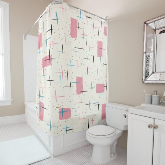 Retro Atomic Pink Pattern Shower Curtain Douchegordijn (In situ)