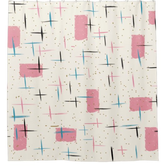 Retro Atomic Pink Pattern Shower Curtain Douchegordijn (Voorkant)