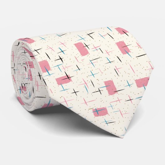 Retro Atomic Pink Pattern Stropdas (Opgerold)