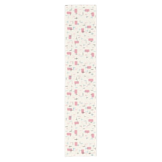 Retro Atomic Pink Pattern Table Runner Korte Tafelloper (Voorkant)