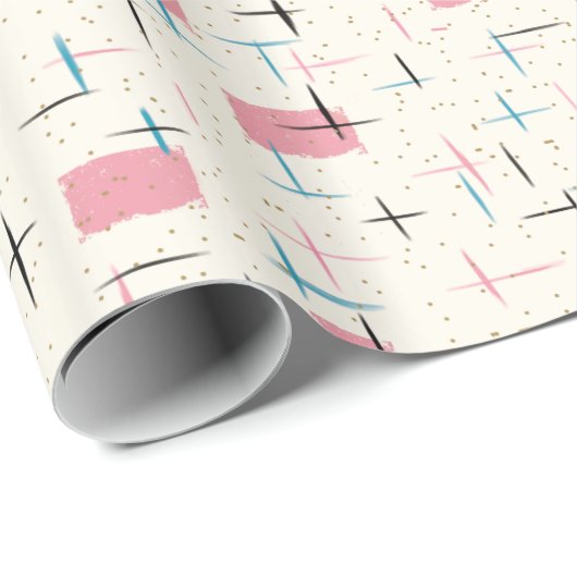 Retro Atomic Pink Pattern Wrapping Paper Cadeaupapier (Rol Hoek)