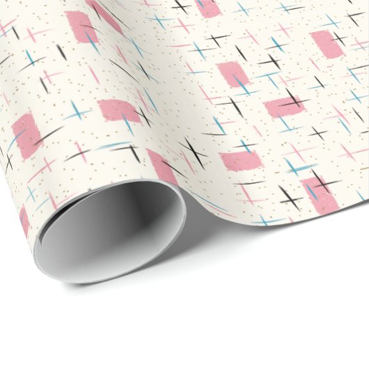 Retro Atomic Pink Pattern Wrapping Paper Cadeaupapier (Rol Hoek)