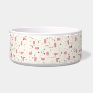 Retro Atomic Roze Patroon Keramische Pet Bowl Voerbakje