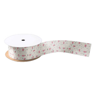 Retro Atomic roze Pattern Satin Ribbon Satijnen Lint