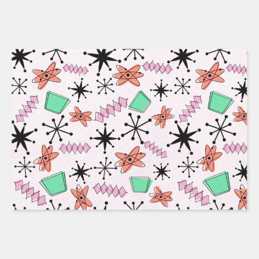 Retro Atomic Roze Sinaasappel Groen inpakpapier (Voorkant 3)