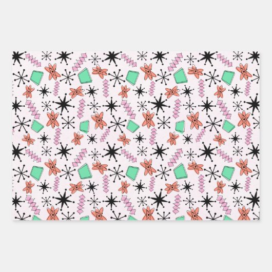 Retro Atomic Roze Sinaasappel Groen inpakpapier (Voorkant 2)