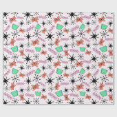 Retro Atomic Roze Sinaasappel Groen inpakpapier (Vlak)