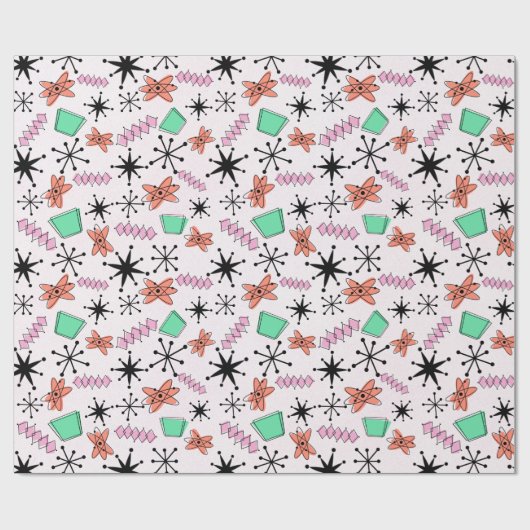 Retro Atomic Roze Sinaasappel Groen inpakpapier (Vlak)
