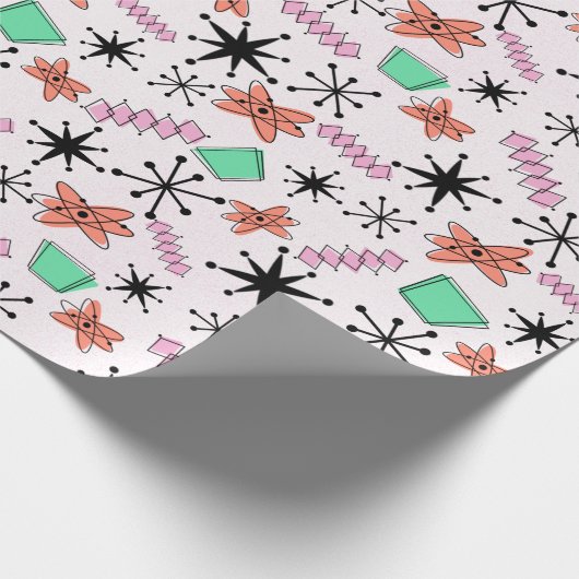 Retro Atomic Roze Sinaasappel Groen inpakpapier (Hoek)