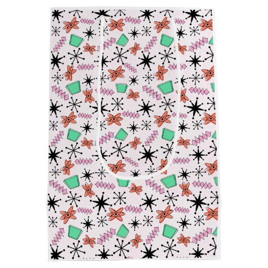 Retro Atomic Roze Sinaasappel Groen inpakpapier Medium Cadeauzakje (Achterkant)