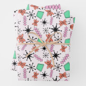 Retro Atomic Roze Sinaasappel Groen inpakpapier Vel (In situ)