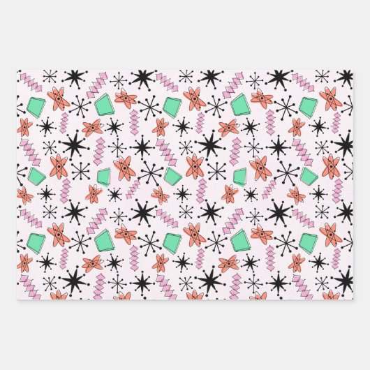 Retro Atomic Roze Sinaasappel Groen inpakpapier Vel (Voorkant)