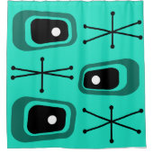 Retro Atomic Space Age Turquoise Douchegordijn (Voorkant)