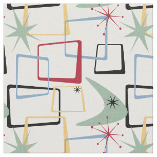 Retro Atomic Squares Sterren & Boomerang Mid Centu Stof