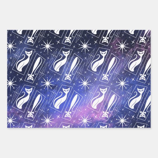 Retro Atomic Star Space Cat MidCentury Kerstmis Inpakpapier Vel (Voorkant 2)
