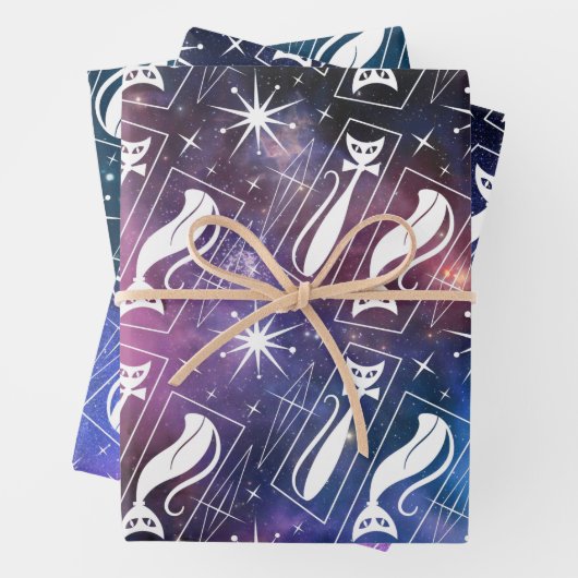 Retro Atomic Star Space Cat MidCentury Kerstmis Inpakpapier Vel (In situ)