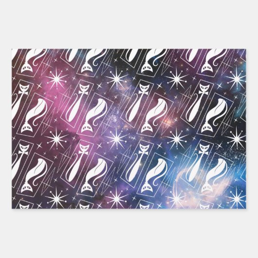 Retro Atomic Star Space Cat MidCentury Kerstmis Inpakpapier Vel (Voorkant)