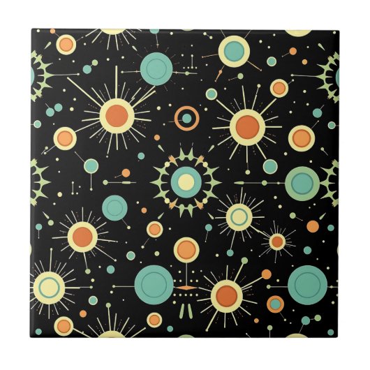 Retro Atomic Starburst Midcentury Pattern Tegeltje (Voorkant)
