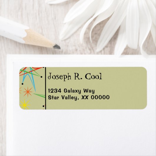 Retro Atomic Starburst Multicolored Pattern Etiket (Insitu)