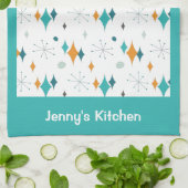 Retro  Atomic Starburst Patroon Aangepaste naam Theedoek (Gevouwen)