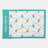 Retro  Atomic Starburst Patroon Aangepaste naam Theedoek (Horizontaal)