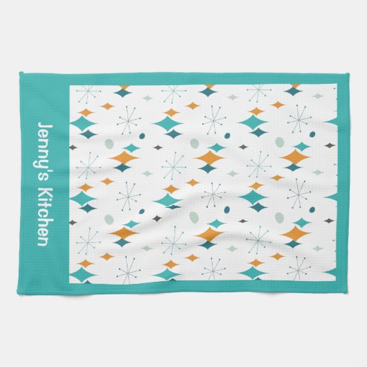 Retro  Atomic Starburst Patroon Aangepaste naam Theedoek (Horizontaal)