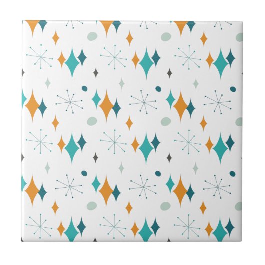 Retro Atomic Starburst Sterren Patroon Tegeltje (Voorkant)