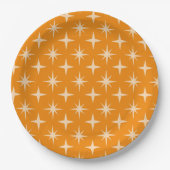Retro Atomic Stars Patroon op Oranje Papieren Bordje (Voorkant)