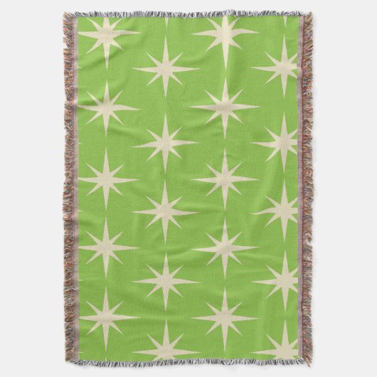 Retro Atomic Stars Pattern op Lime Green Deken (Voorkant Verticaal)