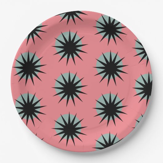 Retro Atomic Sunburst Pattern Papieren Bordje (Voorkant)