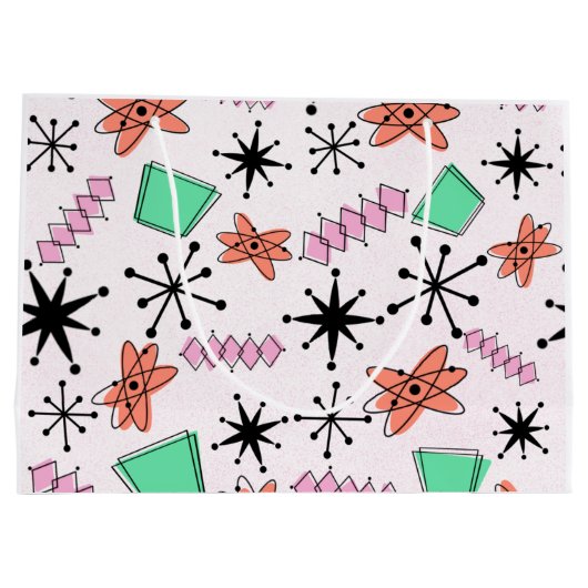 Retro Atomic Vormen Roze Sinaasappel & Groen Groot Cadeauzakje (Achterkant)