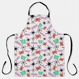 Retro Atomic Vormen Roze Sinaasappel & Groen Schort