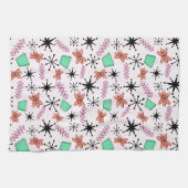 Retro Atomic Vormen Roze Sinaasappel & Groen Theedoek (Horizontaal)