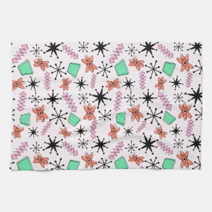 Retro Atomic Vormen Roze Sinaasappel & Groen Theedoek