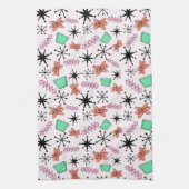 Retro Atomic Vormen Roze Sinaasappel & Groen Theedoek (Verticaal)