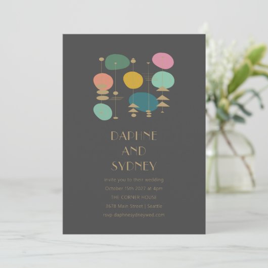 Retro Atomic Zwart Mid Century Modern Chique Bruil Kaart (Staand voorkant)