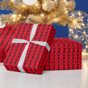 RETRO ATOMISCH ZWART KAT KERST INPAPPEREN CADEAUPAPIER