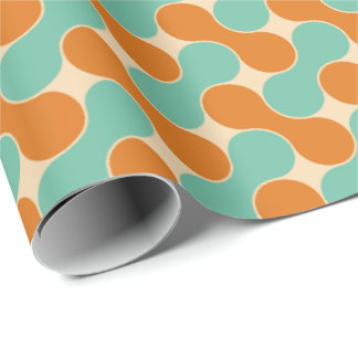 Retro Atomische 50s Oranje Teal Vormen Patroon Cadeaupapier